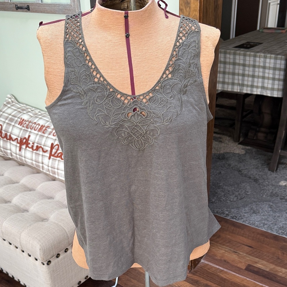 Maurices Charcoal Lace Accent Tank Top